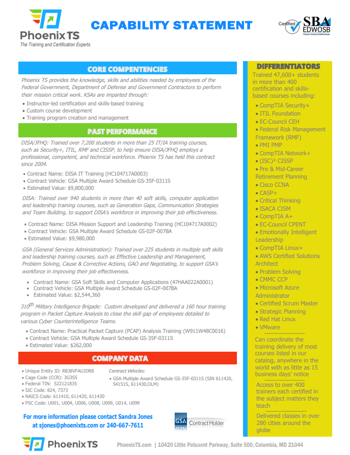Phoenix TS' Capability Statement